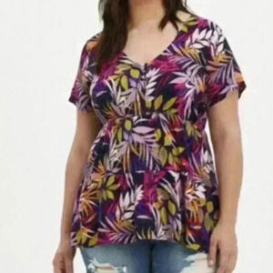 Torrid Tropical Multi Color Tiered Button Front Top Blouse 2 2X 18/20